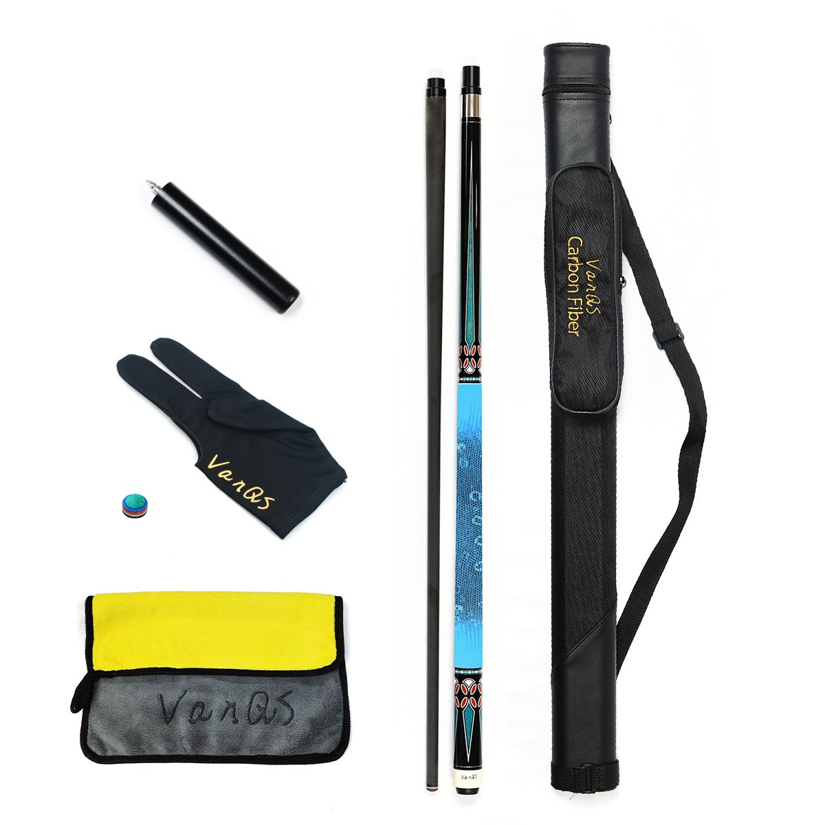 Premium Quality Billiard Carbon Fiber Pool Cue 12.5mm Tip with Free Extension+ Bag+glove+towel for Sale