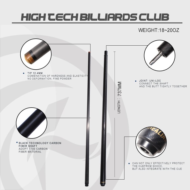 OK HEALING 1/2 T700 Carbon Fiber Billiard Cue 12.4mm Pool Cue Stick 18-20OZ Professional Pool Cue