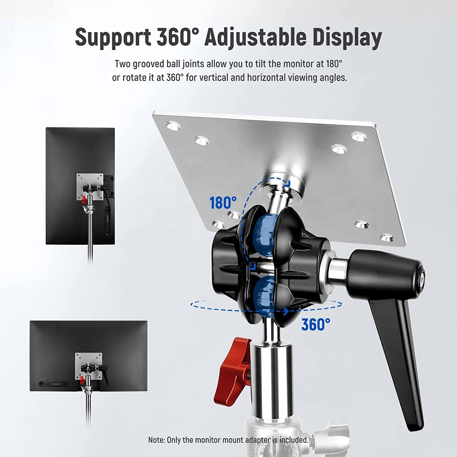 Focus Monitor Mount Adapter with VESA Mount ME-108P Adjustable Light Stand Adapter Dual 360 Ball Joint Impact Screen TV