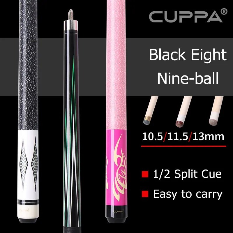 CUPPA EA 147cm Pool Cue Stick 1/2 Split Maple Shaft Nine-Ball Arm Center Joint Billiard Cue Tip 10.5mm 11.5mm 13mm