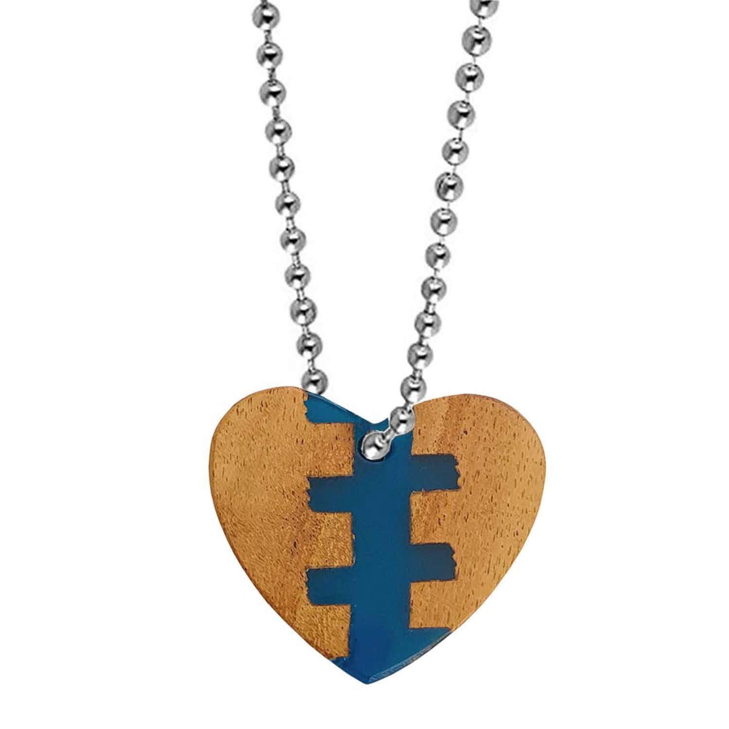 Pendant Necklace Handmade Classic Heart Resin Wood Necklaces Custom Color Metal Ball Chain Silver Neck Jewelry Wholesale