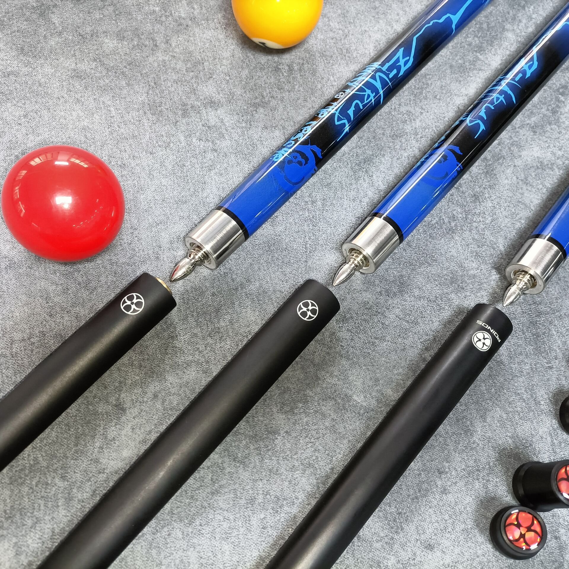 Customized Poinos Private Brand Logo Blue Pool Cue Stick 13Mm Pointed Stylish and Durable High-End Carbon Fiber Billiard Cue