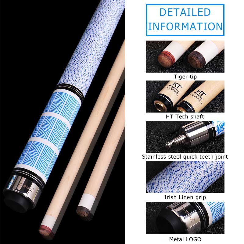 CUPPA POOL Cue Stick With Case Chinese 8 Ball America 9-Ball Billiard Cue 10.5mm 11.75mm 12.75mm Blue and White Design