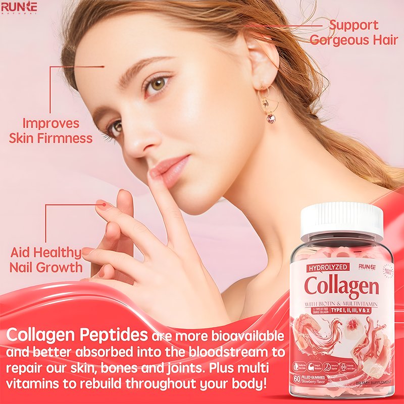 Beauty Product Collagen Gummies Supports Healthy Hair, Skin and Nails Joint 5 Types , I, II, III, V and X Source of Collagen