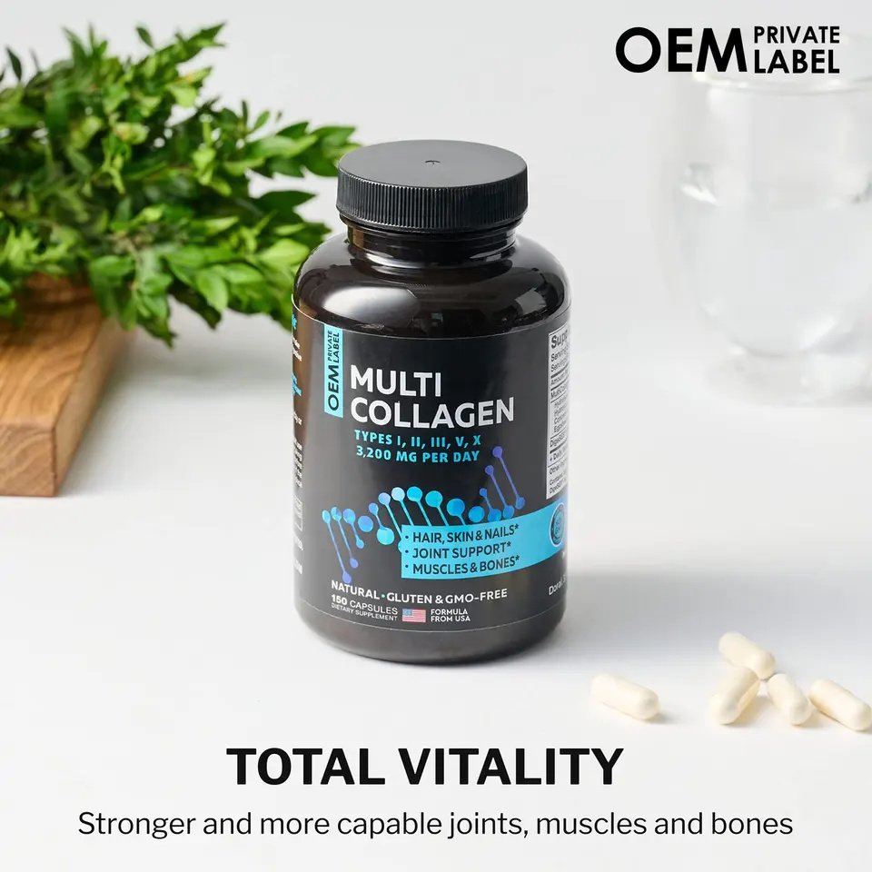 Natural Multi-Type I, II, III, V, and Type X Collagen Capsules Enhance Bone and Joint Health, Promote Healthy Hair and Nails