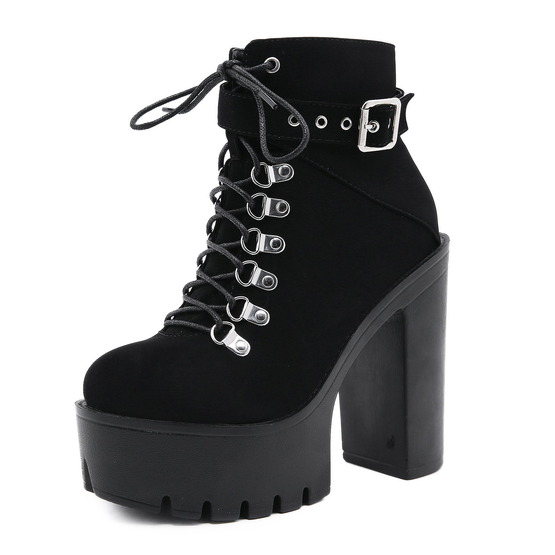 European and American Belt Buckle Stage Boots Thick High-heeled Thick Soled Women's Boots Nightclub DS Sexy Performance Boots