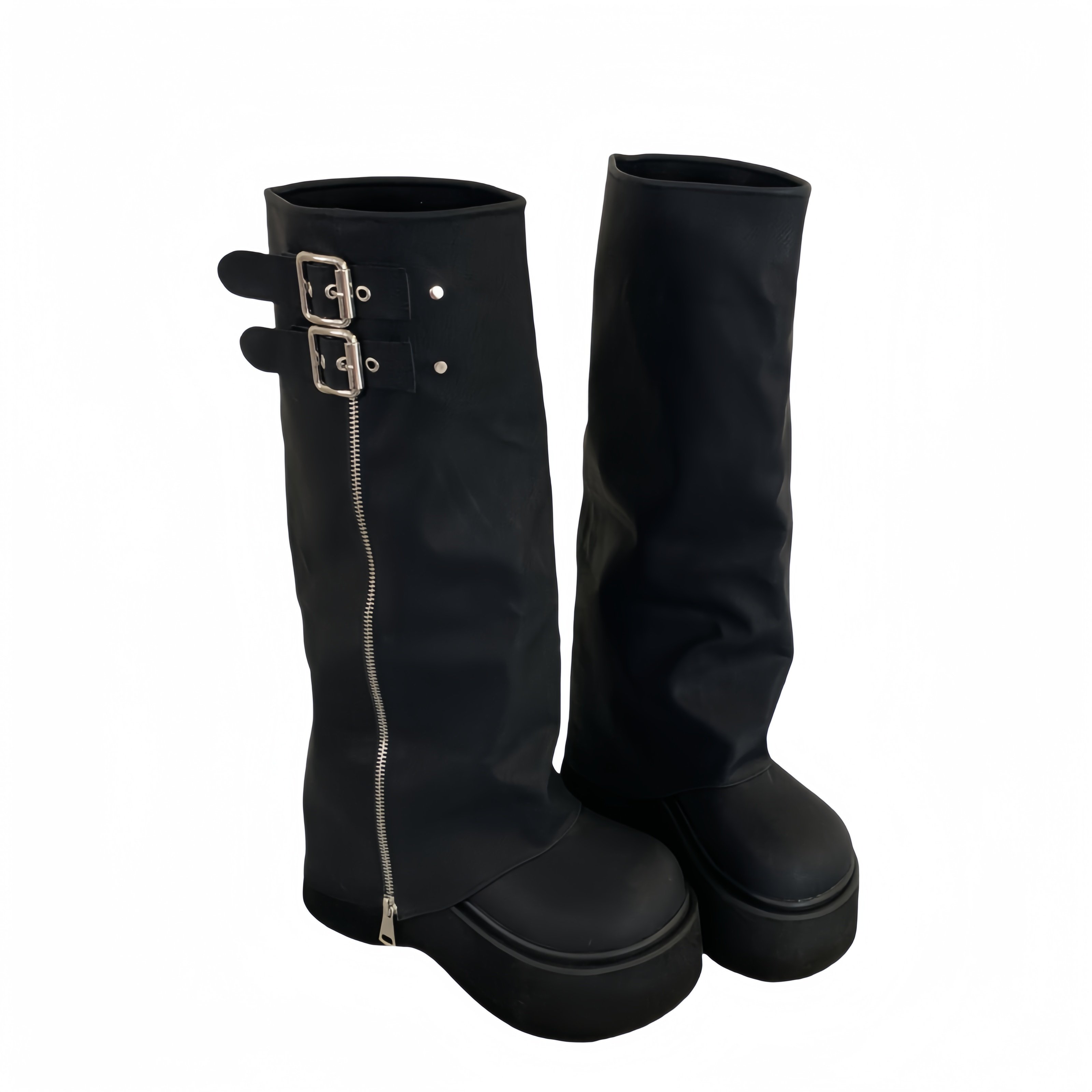2024 New Thick Bottom Heightened Boots Small Man Platform Bottom Trouser Boots Round Head but Knee High Boots