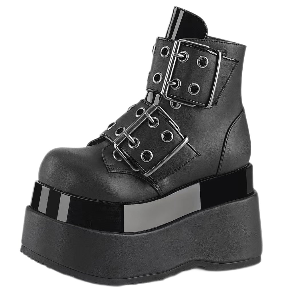 Lace-up Ankle Boot Featuring Double Grommet Buckle Straps Platform Boots with Genuine Leather