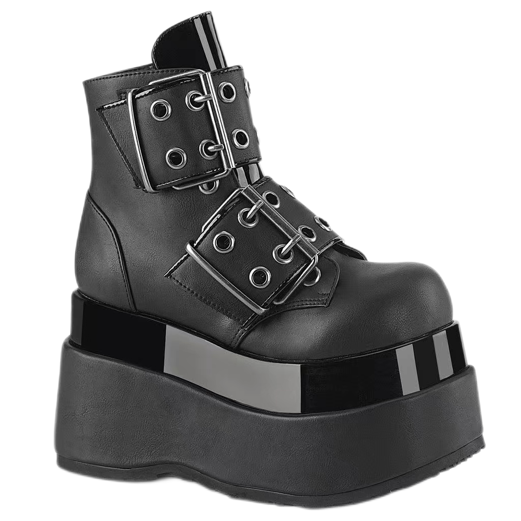 Lace-up Ankle Boot Featuring Double Grommet Buckle Straps Platform Boots with Genuine Leather