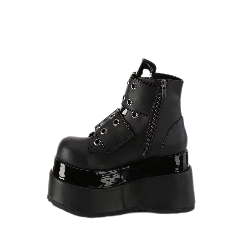Lace-up Ankle Boot Featuring Double Grommet Buckle Straps Platform Boots with Genuine Leather