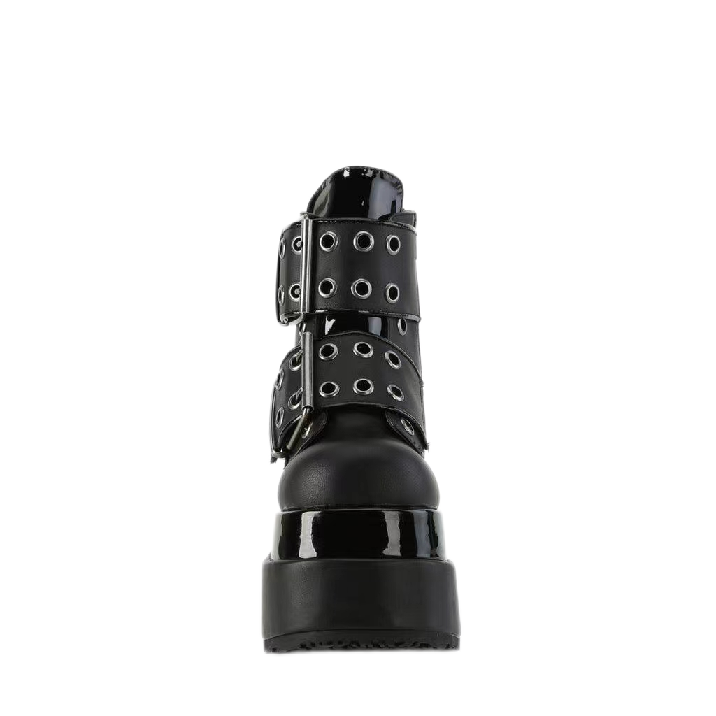 Lace-up Ankle Boot Featuring Double Grommet Buckle Straps Platform Boots with Genuine Leather