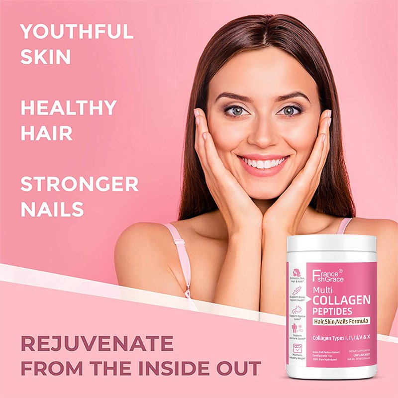 Collagen Peptides Powder I , II , III ,V ,X 5 Hydrolyzed Fish and Bovine Hydrolyzed Collagen for Skin Hair Nails Joints