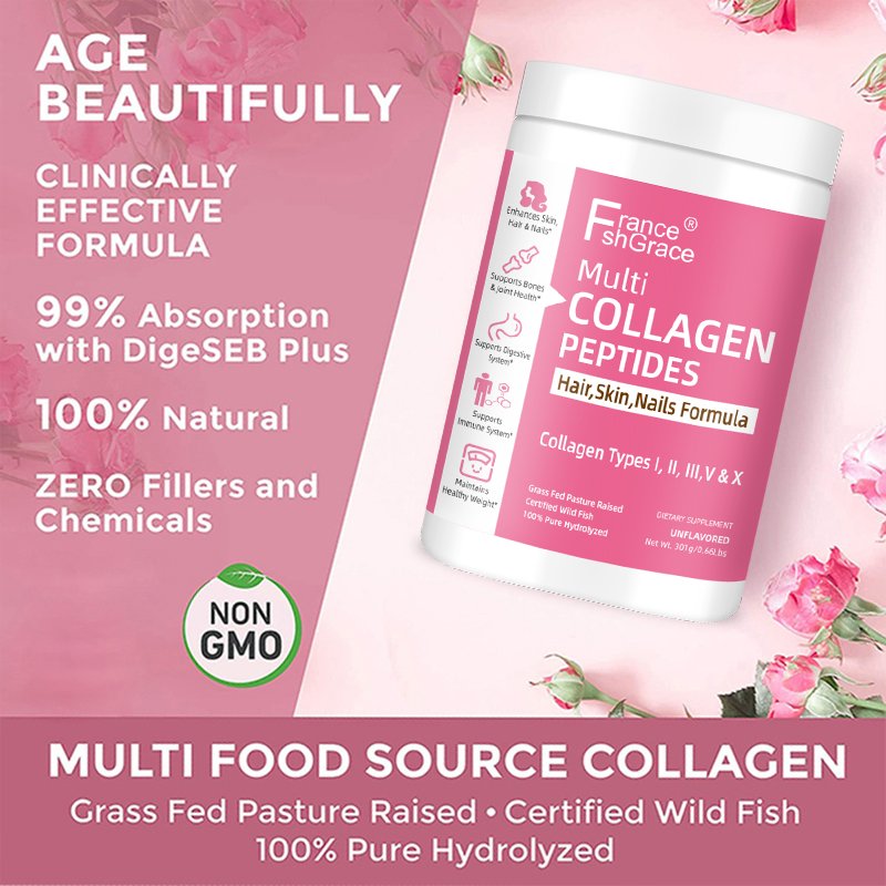 Collagen Peptides Powder I , II , III ,V ,X 5 Hydrolyzed Fish and Bovine Hydrolyzed Collagen for Skin Hair Nails Joints