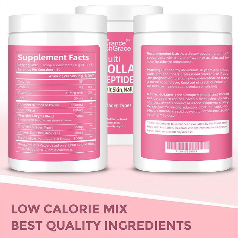 Collagen Peptides Powder I , II , III ,V ,X 5 Hydrolyzed Fish and Bovine Hydrolyzed Collagen for Skin Hair Nails Joints