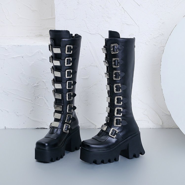 New Motorcycle Martin Boots 2022 Autumn and Winter Thick Bottom 11cm High Heeled Large Size Women's Boots