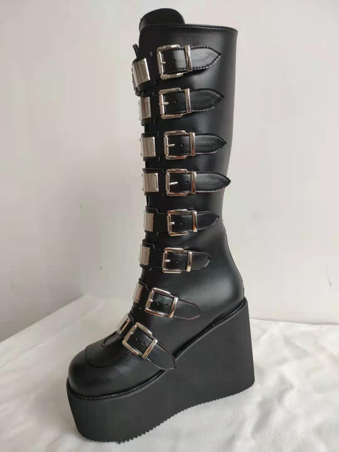 New Motorcycle Martin Boots 2022 Autumn and Winter Thick Bottom 11cm High Heeled Large Size Women's Boots