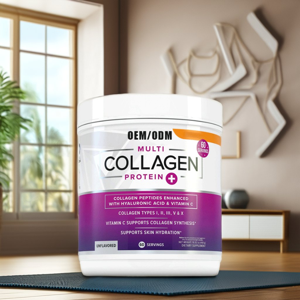 Multi Collagen Peptides Hyaluronic Acid and Vitamin C Hydrolyzed Collagen Proteins Types I II III V and X