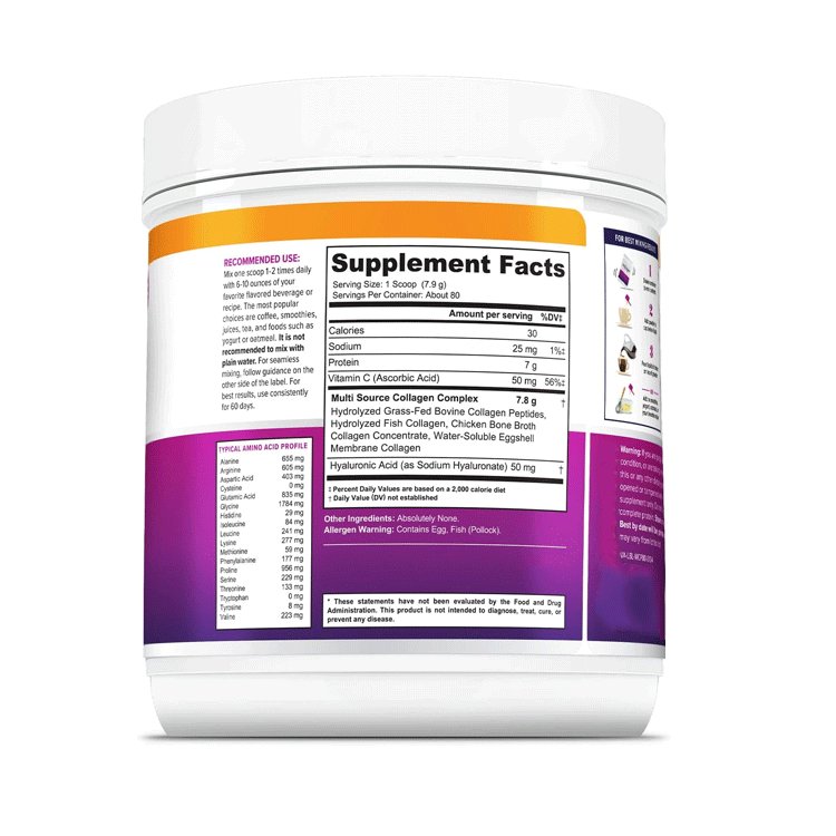 Multi Collagen Peptides Hyaluronic Acid and Vitamin C Hydrolyzed Collagen Proteins Types I II III V and X