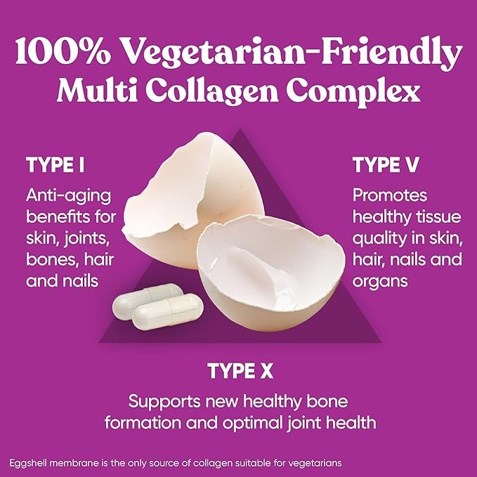 Collagen Pills for Women & Men Vegetarian Multi-Collagen (Type I-V-X) for Skin Health & Joint Support Biotin Vitamin C Vitamin E