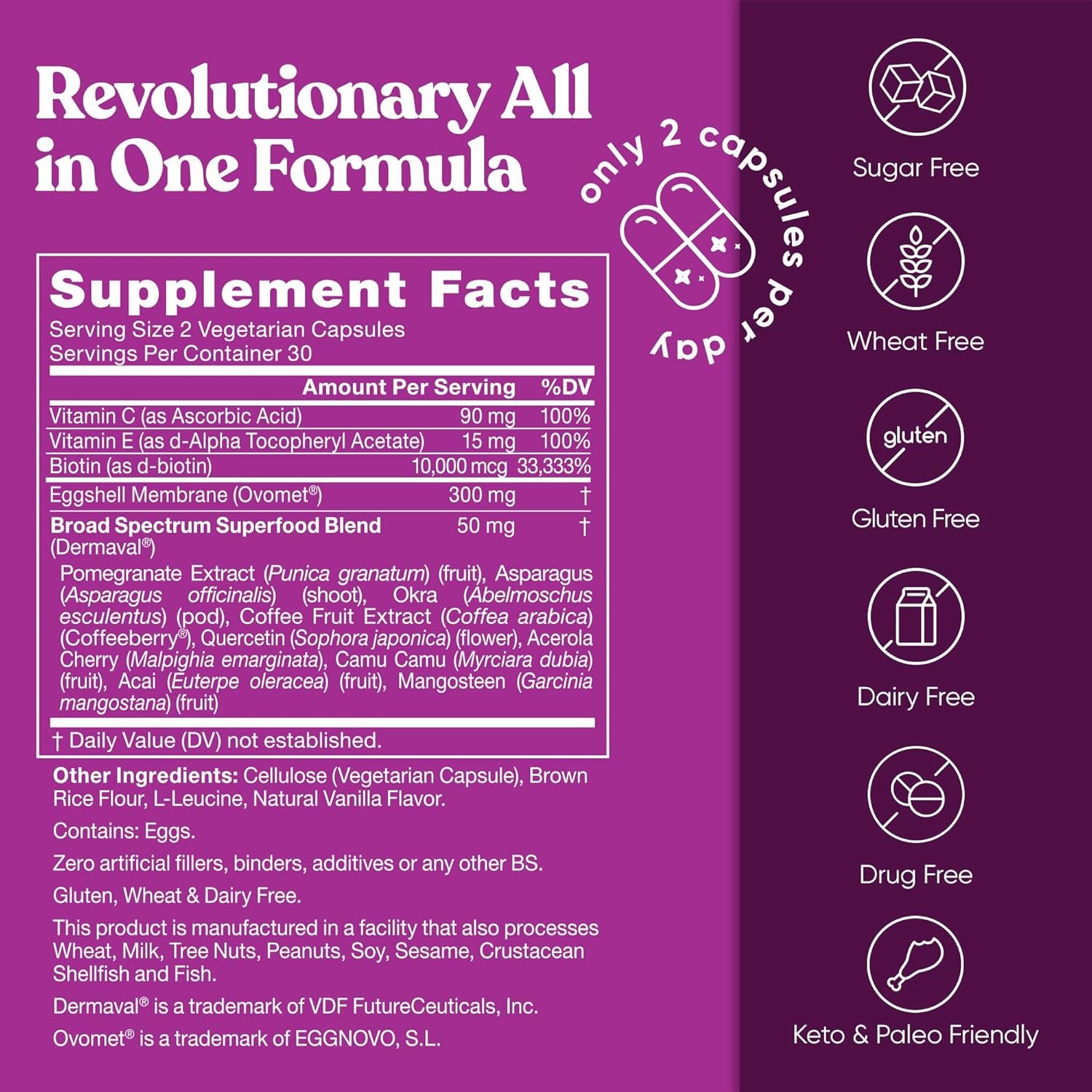 Collagen Pills for Women & Men Vegetarian Multi-Collagen (Type I-V-X) for Skin Health & Joint Support Biotin Vitamin C Vitamin E