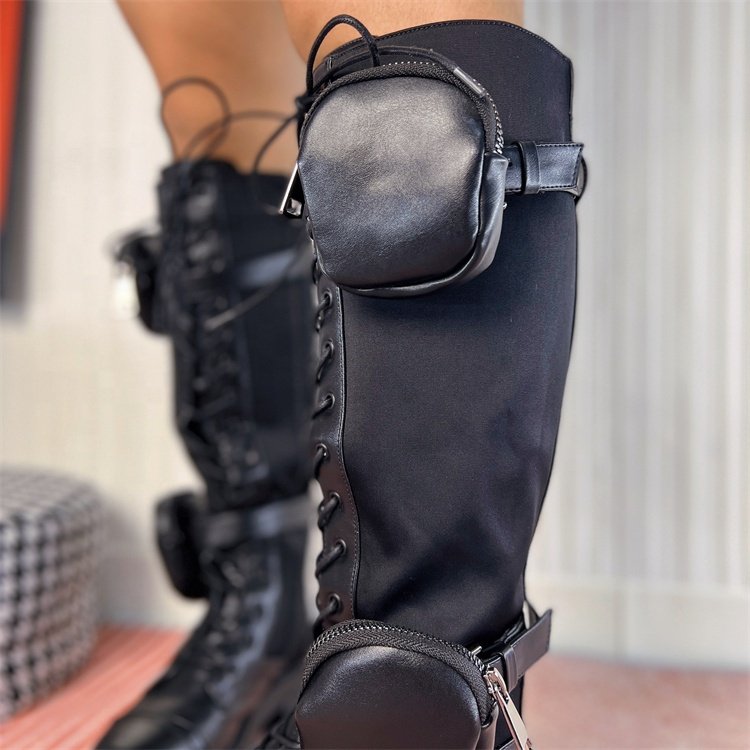 Small Package Decoration Lace up Belly Button Ladies Winter Long Boots Women Shoes