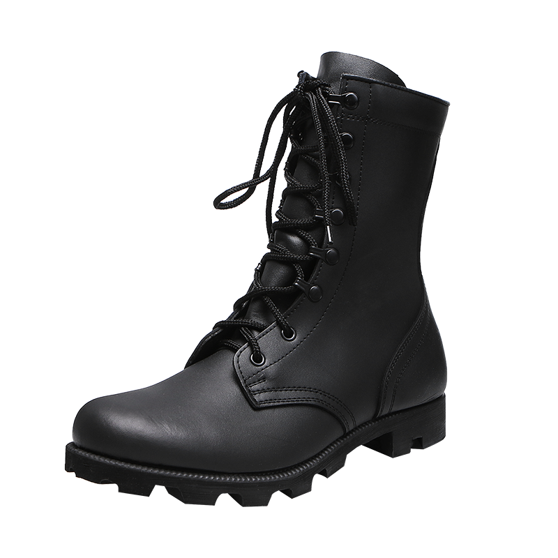 High Quality Black Genuine Leather Upper Safety Shoes Panama Rubber Outsole Men Safety Tactical Boots