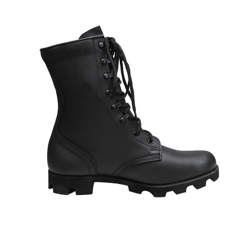 High Quality Black Genuine Leather Upper Safety Shoes Panama Rubber Outsole Men Safety Tactical Boots