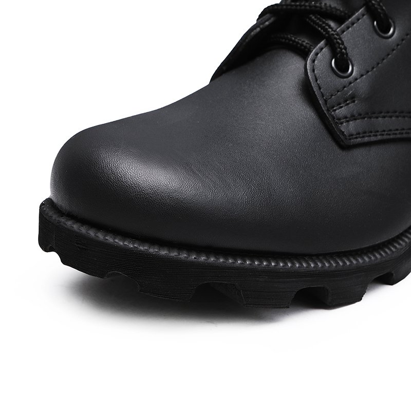 High Quality Black Genuine Leather Upper Safety Shoes Panama Rubber Outsole Men Safety Tactical Boots