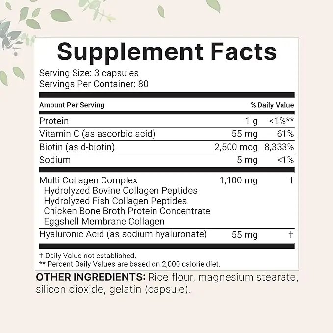Available Multi Ladies Polycollagen Complex Supplements with Biotin Vitamin C 8 in 1 Collagen Capsules for Skin Hair Nail Joint