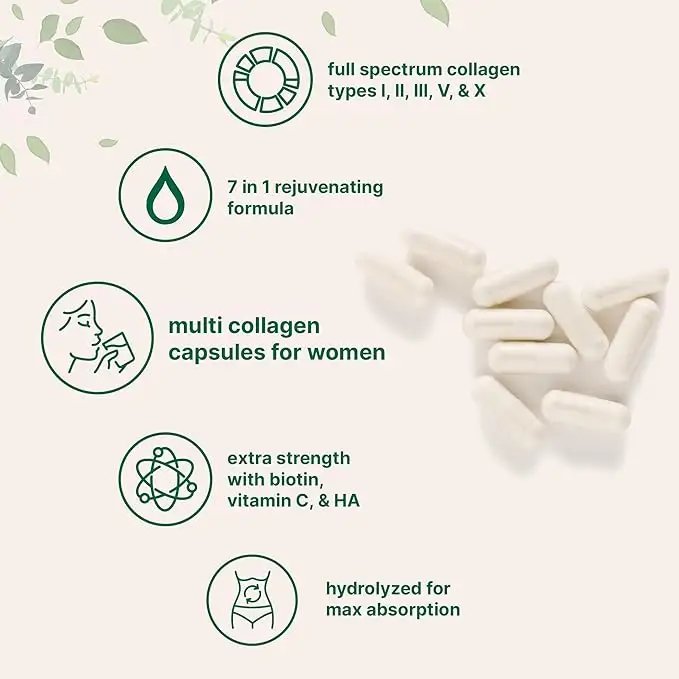 Available Multi Ladies Polycollagen Complex Supplements with Biotin Vitamin C 8 in 1 Collagen Capsules for Skin Hair Nail Joint
