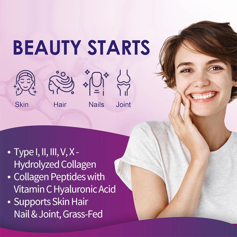Manufacturer Collagen Peptides With Vitamin C Hyaluronic Acid Supports Skin Hair Nail & Joint Multi Collagen Peptides Powder