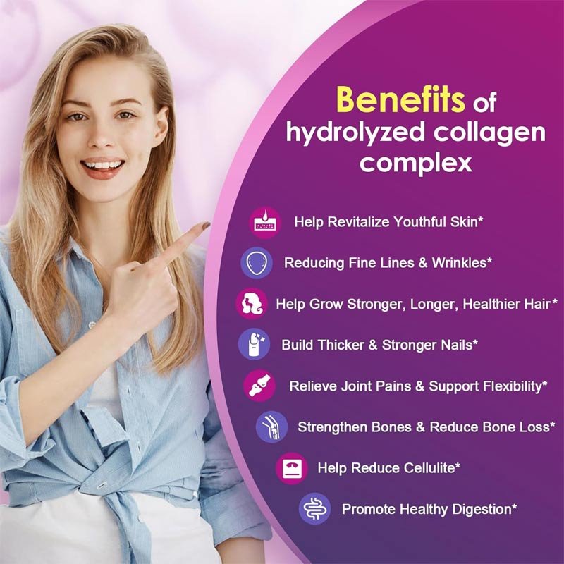 Manufacturer Collagen Peptides With Vitamin C Hyaluronic Acid Supports Skin Hair Nail & Joint Multi Collagen Peptides Powder