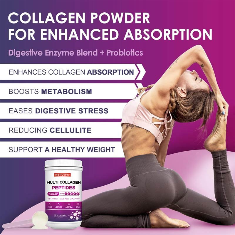 Manufacturer Collagen Peptides With Vitamin C Hyaluronic Acid Supports Skin Hair Nail & Joint Multi Collagen Peptides Powder