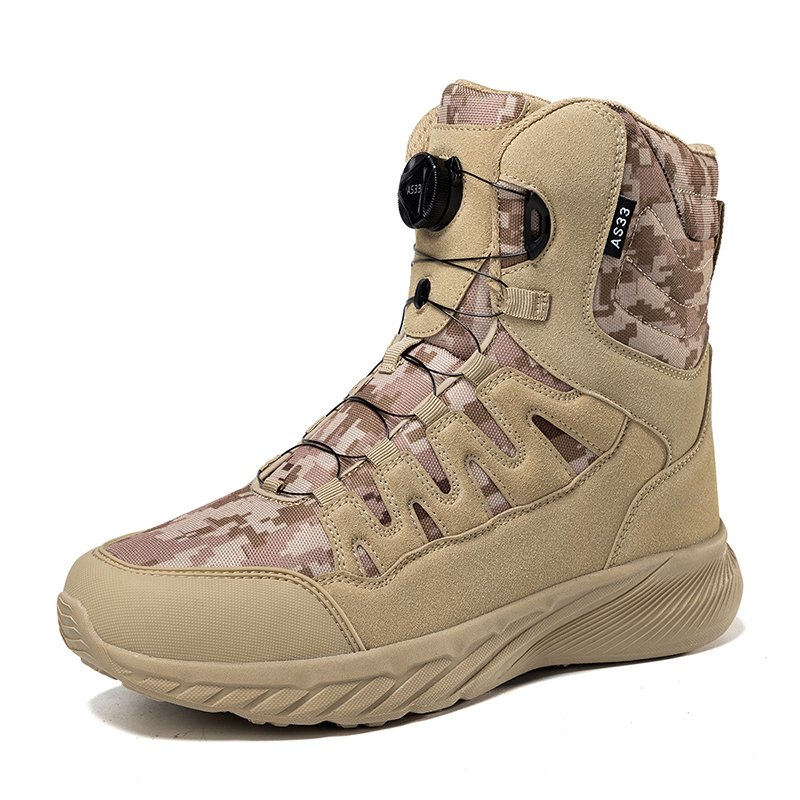 Men's Winter Desert Boots High-Top Non-Slip Camouflage with Rotating Button Large Size 46 Comfortable Round Toe Outdoor Workwear