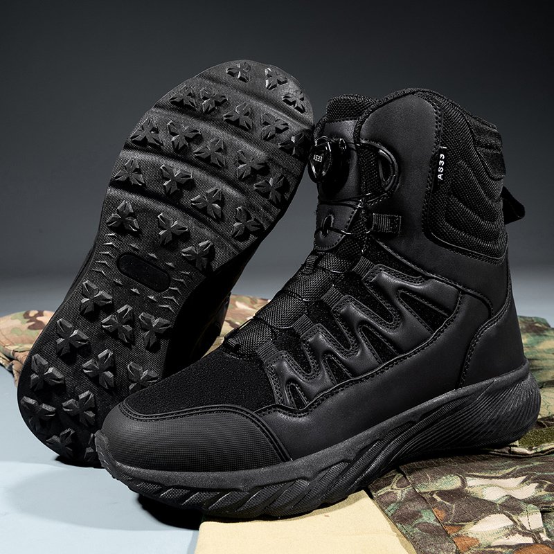 Men's Winter Desert Boots High-Top Non-Slip Camouflage with Rotating Button Large Size 46 Comfortable Round Toe Outdoor Workwear
