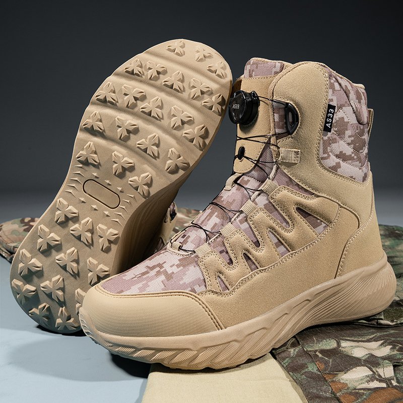 Men's Winter Desert Boots High-Top Non-Slip Camouflage with Rotating Button Large Size 46 Comfortable Round Toe Outdoor Workwear