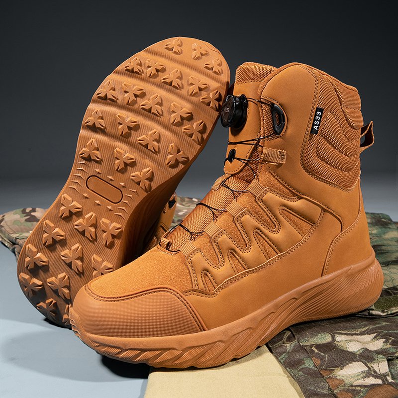 Men's Winter Desert Boots High-Top Non-Slip Camouflage with Rotating Button Large Size 46 Comfortable Round Toe Outdoor Workwear