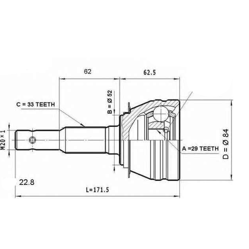 Auto Parts 29X52X33 Cv Joint Outer for Daewoo 96257802 Joint Kits