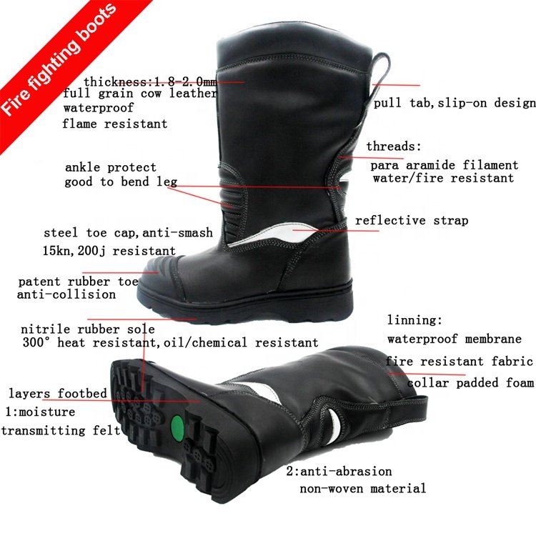 Patent Rubber Sole Water Proof Fire Resistant Firefighter Protective Boots with Anti-collision Shoe Toe
