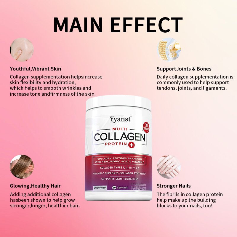 Multi Collagen Types I,II,III,V & X Protein Powder With Vitamin C Support Skin Hydration Promote Bone Healthy Collagen Drink