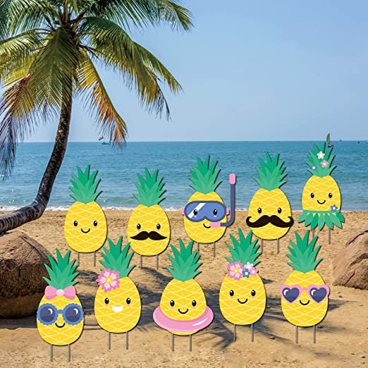 Tropical Pineapple Yard Sign Outdoor Lawn Decorations Smile Pineapple Summer Party Tropical Pineapple for Beach/Patio/Garden/Fe