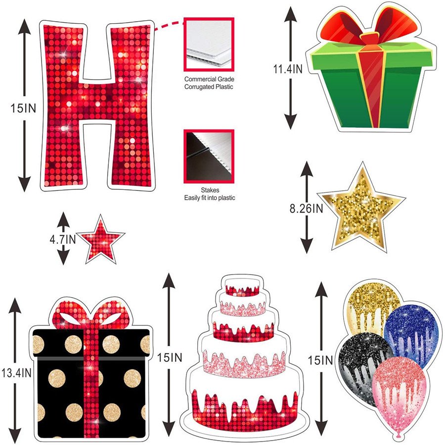 PP happy birthday for cake UV printing with stakes yard sign sets