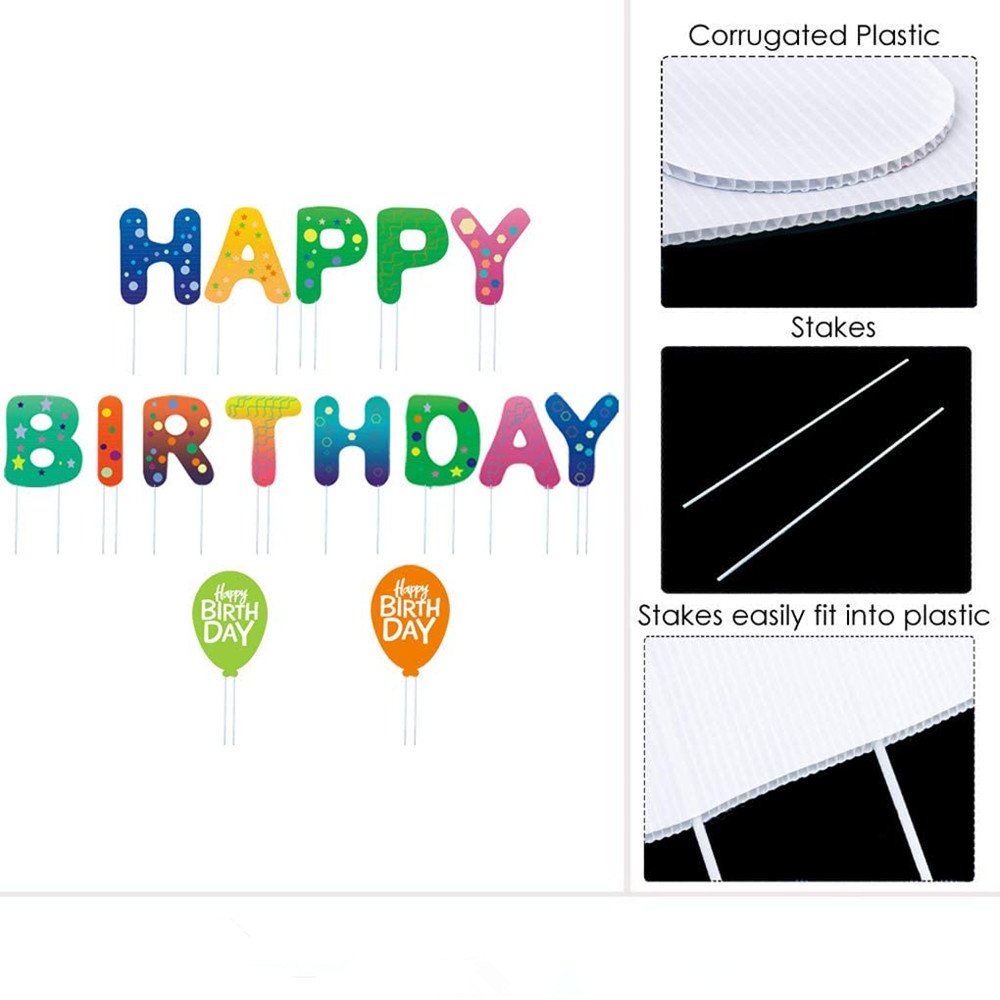 PP happy birthday for cake UV printing with stakes yard sign sets