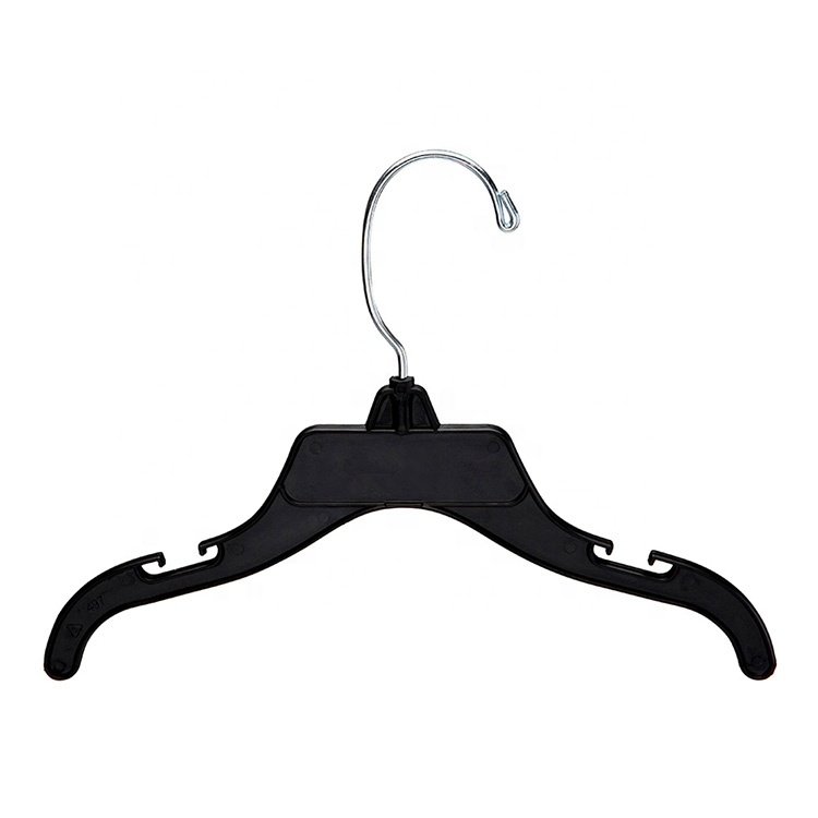 Wholesale 10 Inches Baby Infant Children Customized Hangers Black Plastic Cloth Hangers Hot Stamping LOGO Metal PP Garment Use