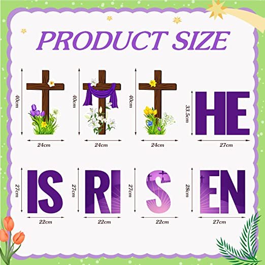 Happy Easter He Is Risen Yard Sign Religious Easter Decorations Outdoor with Stakes Cross Easter Waterproof Christian Pathway