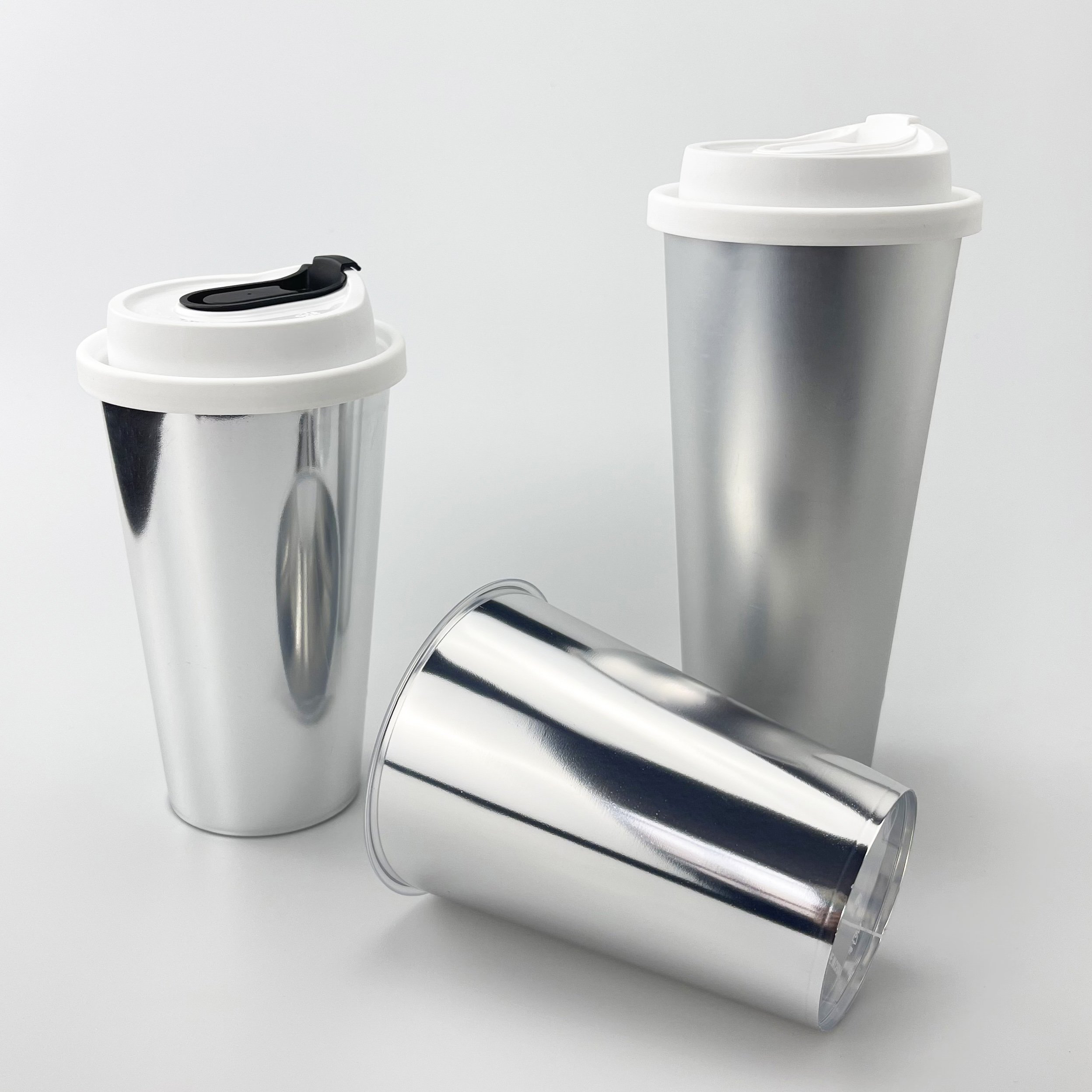 New Style Bright/Matte Film Silver PP Injection Molded Cup Cold Drink Disposable Reusable Plastic In Mold Cups