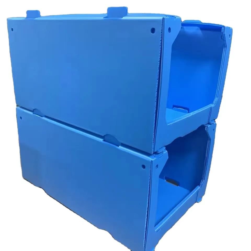 China Factory's Durable Stackable PP Corrugated Correx Plastic Bins Boxes Recyclable Stamping Embossing Varnishing Printing