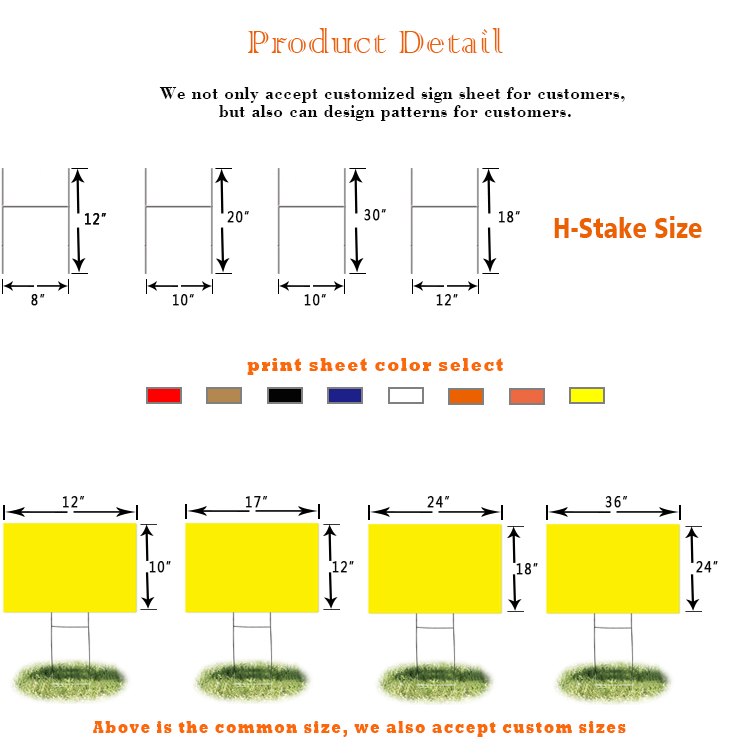 Waterproof 18x24 pp hollow board Plastic corrugated fluted yard sign coroplast lawn sign board with h-stakes