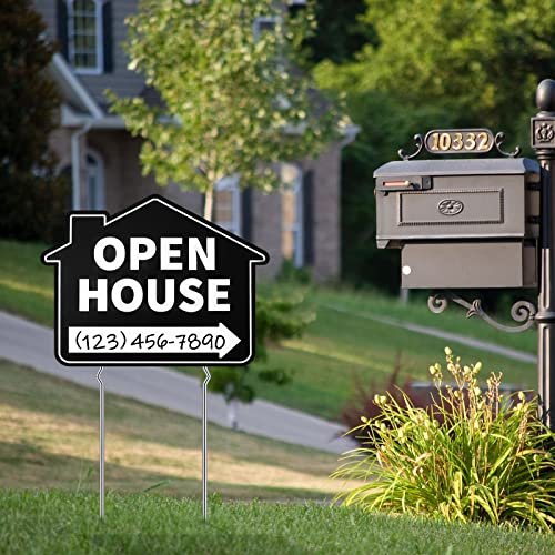 Open House Real Estate Signs Double Sided Red Property Yard Sign Bulk Pack & 5 Heavy Duty Rust Free H Wire Stakes