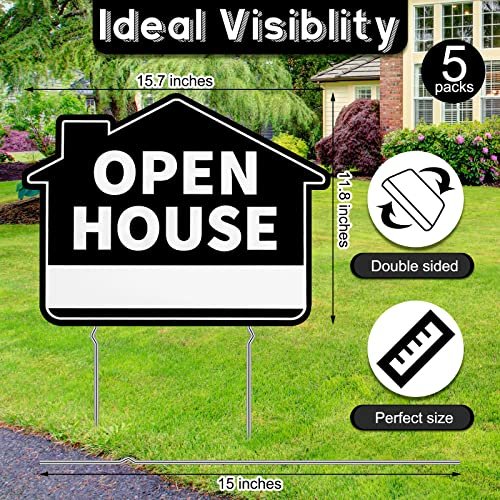 Open House Real Estate Signs Double Sided Red Property Yard Sign Bulk Pack & 5 Heavy Duty Rust Free H Wire Stakes